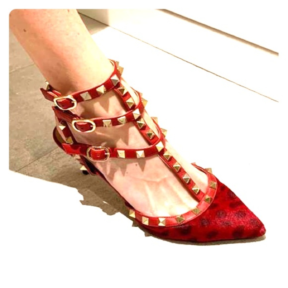 Valentino rockstud shoes in red and red leopard